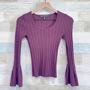 White House Black Market Ribbed Flared Sleeve Top Purple Womens XSP XS Petite